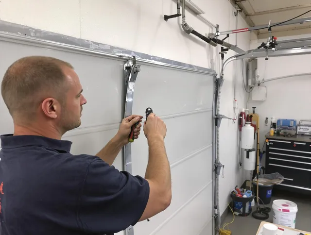 Before and after garage door dent repair by New London Garage Door Repair in New London