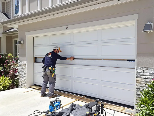 New London Garage Door Repair team performing complete garage door replacement at New London residence