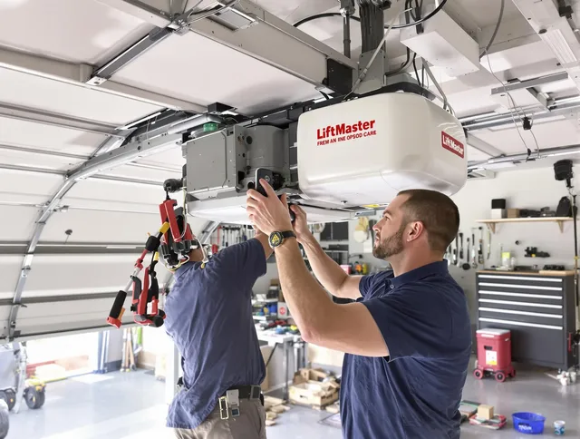 New London Garage Door Repair technician performing advanced diagnostics on garage opener in New London