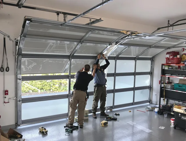 New London Garage Door Repair expert performing precise panel replacement on New London garage door